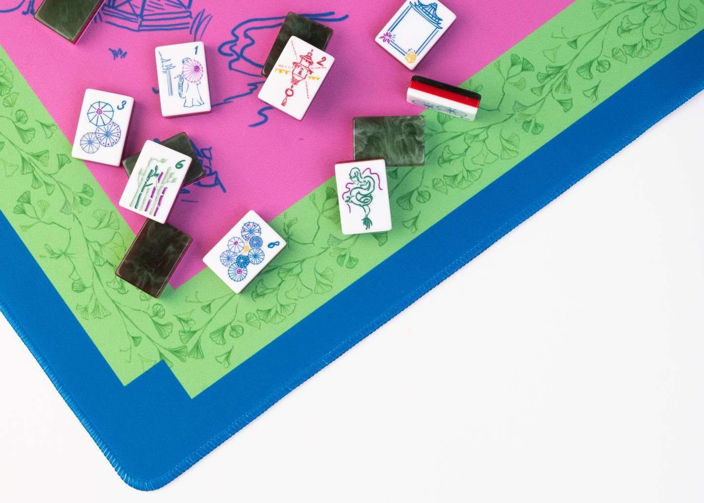 Cherry Blossom Mahjong Playing Mat in Jade