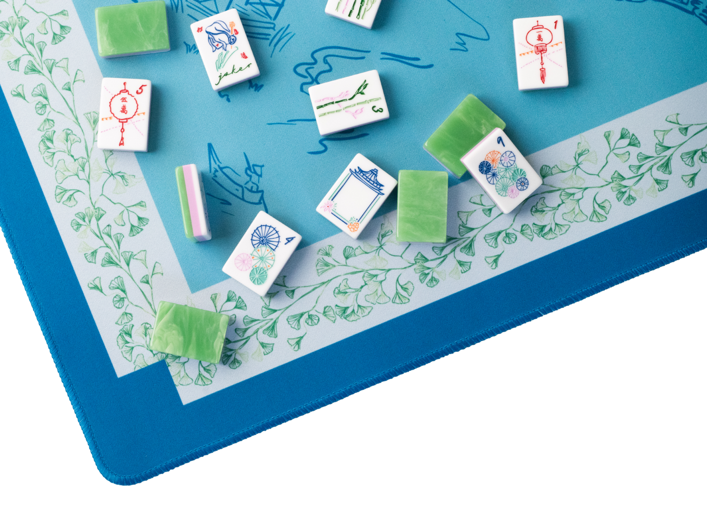 Cherry Blossom Mahjong Playing Mat in Malachite
