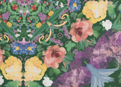 Deep Green Garden Party Mahjong Playing Mat
