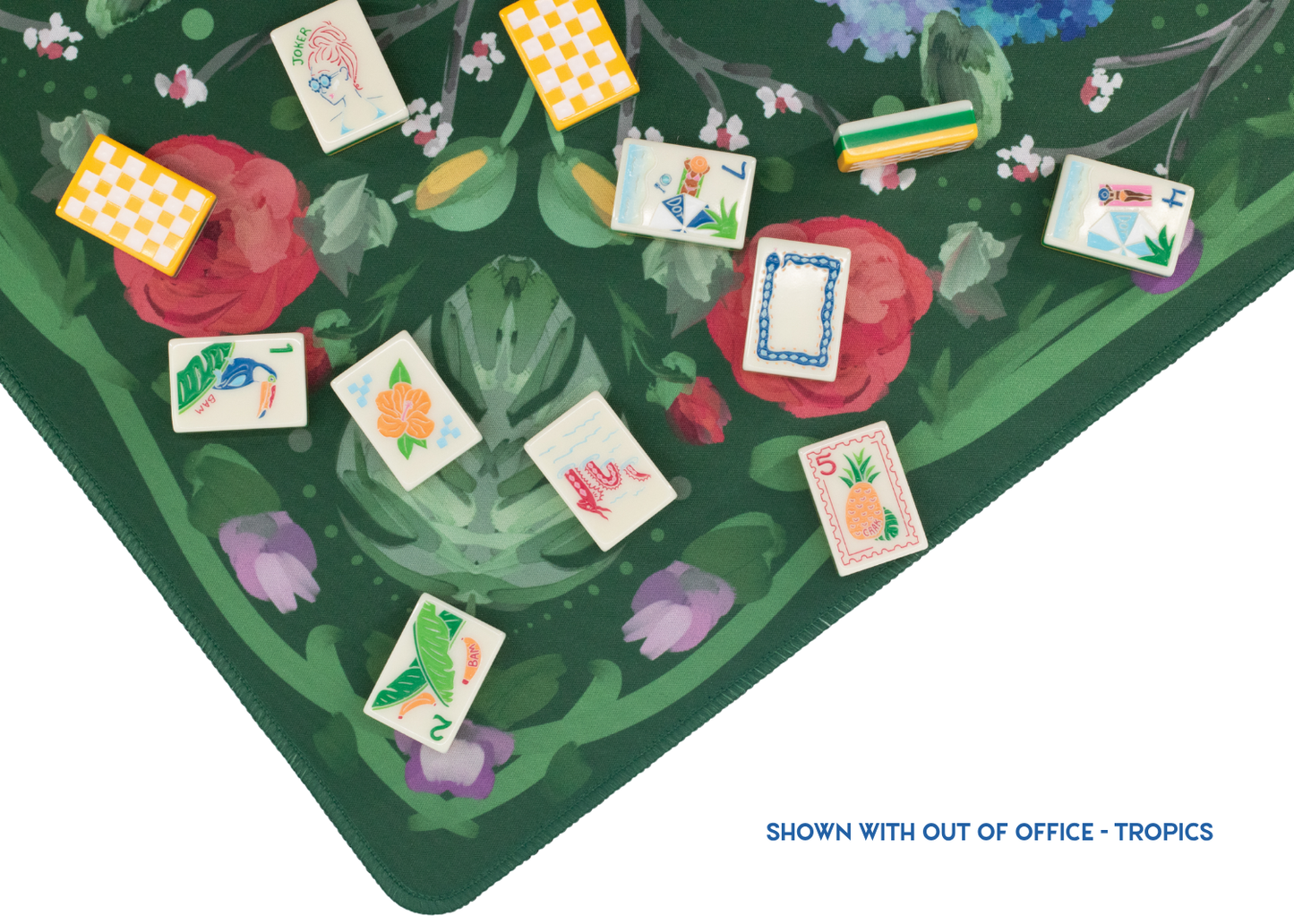 Deep Green Garden Party Mahjong Playing Mat