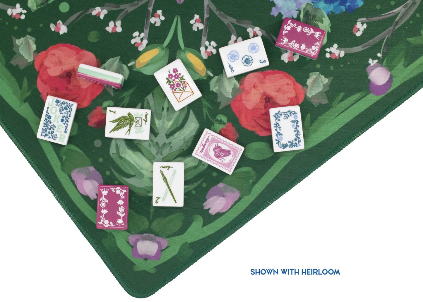 Deep Green Garden Party Mahjong Playing Mat
