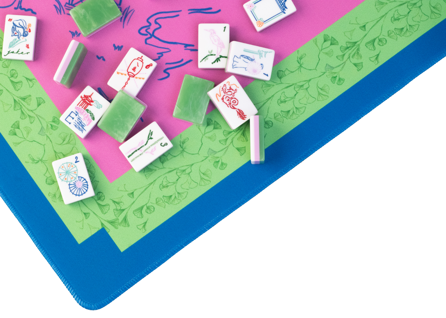 Cherry Blossom Mahjong Playing Mat in Jade