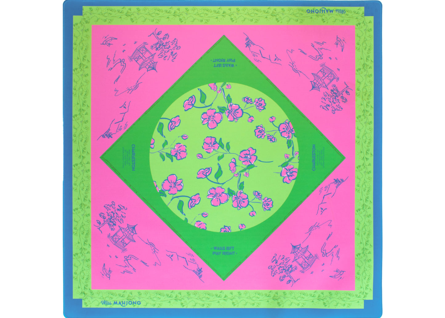 Cherry Blossom Mahjong Playing Mat in Jade