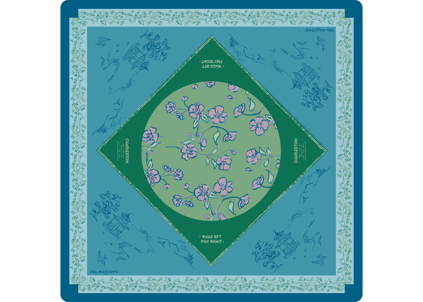 Cherry Blossom Mahjong Playing Mat in Malachite [PRE-ORDER]