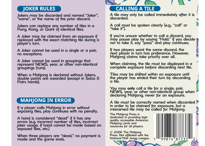 2026 American Mahjong Card – Classic Cover