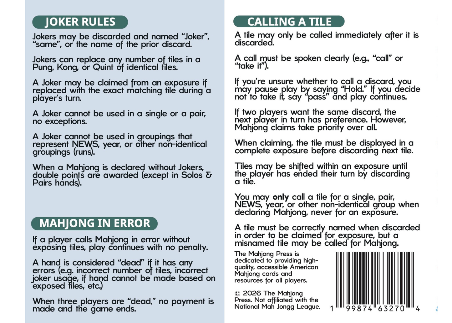 2026 American Mahjong Card – Cowgirl Cover