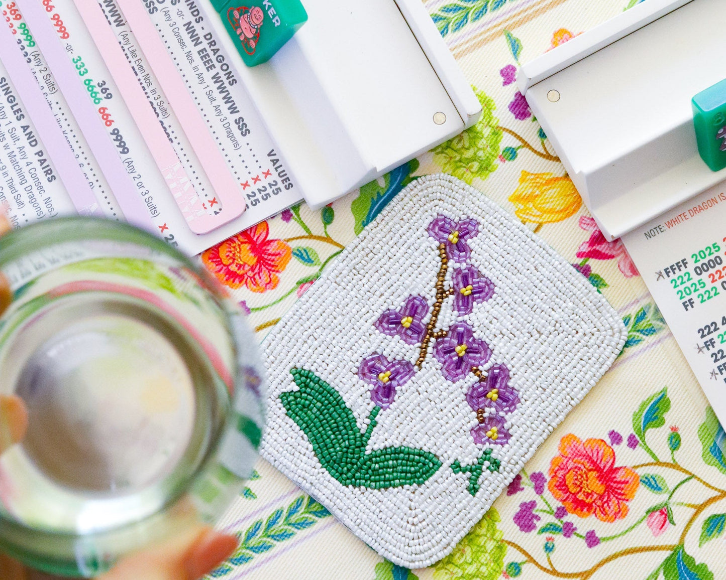 Hand-Beaded Flower Tile Coasters - Mixed Flowers
