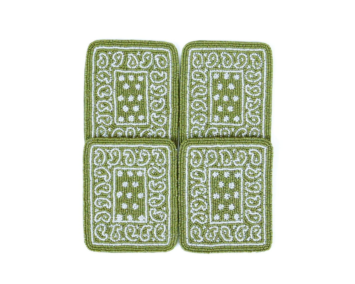 Hand-Beaded Paisley Coaster in Avocado Green