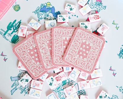 Hand-Beaded Paisley Coaster in Rose Pink