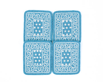 Hand-Beaded Paisley Coaster in Bluebird Blue